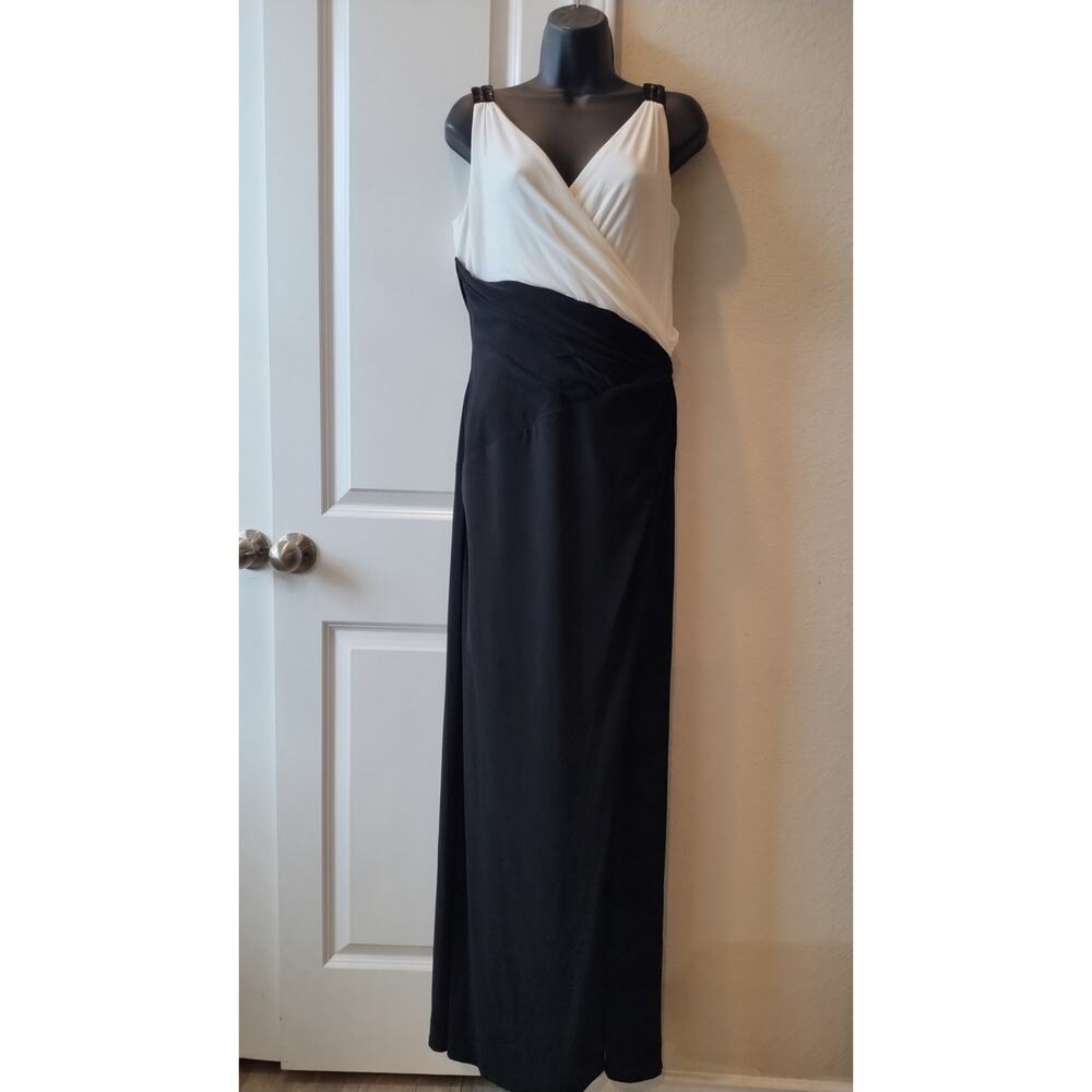 Ralph Lauren Womens Faux-Wrap Surplice Dress Black and White 8
